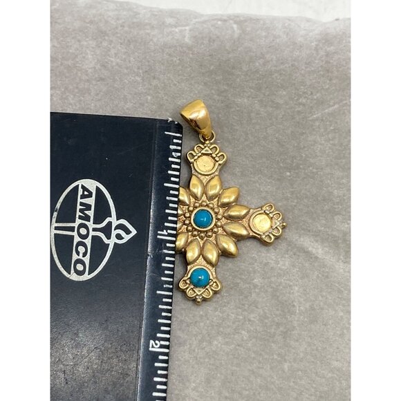 Gold-Plated 925 Silver Cross Pendant With Blue Accents - missing 2 stones - Picture 3 of 12